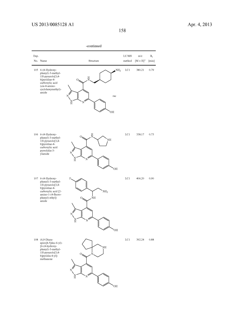 6-(4-Hydroxy-phenyl)-3-alkyl-1H-pyrazolo[3,4-b]pyridine-4-carboxylic acid     amide derivatives as kinase inhibitors - diagram, schematic, and image 159