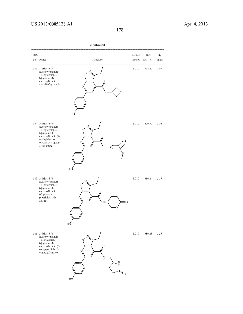 6-(4-Hydroxy-phenyl)-3-alkyl-1H-pyrazolo[3,4-b]pyridine-4-carboxylic acid     amide derivatives as kinase inhibitors - diagram, schematic, and image 179