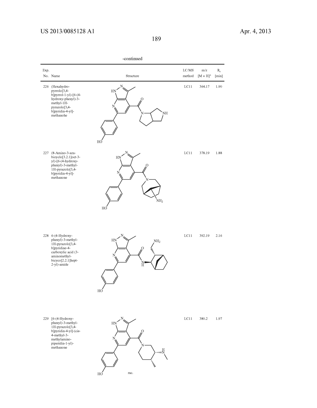 6-(4-Hydroxy-phenyl)-3-alkyl-1H-pyrazolo[3,4-b]pyridine-4-carboxylic acid     amide derivatives as kinase inhibitors - diagram, schematic, and image 190