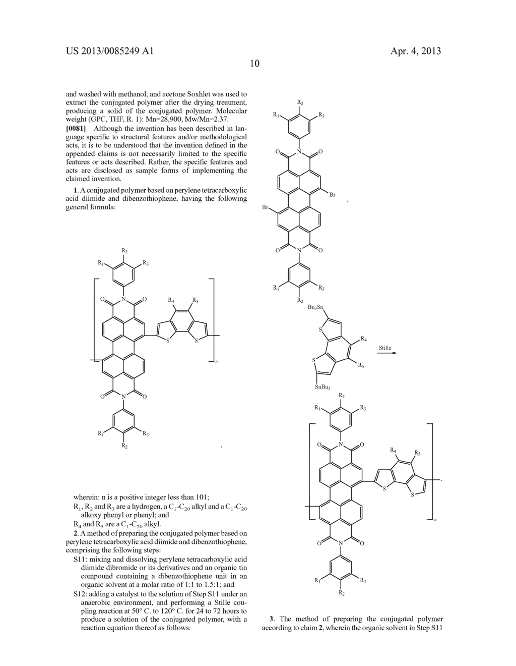 CONJUGATED POLYMER BASED ON PERYLENE TETRACARBOXYLIC ACID DIIMIDE AND     DIBENZOTHIOPHENE AND THE PREPARATION METHOD AND APPLICATION THEREOF - diagram, schematic, and image 12