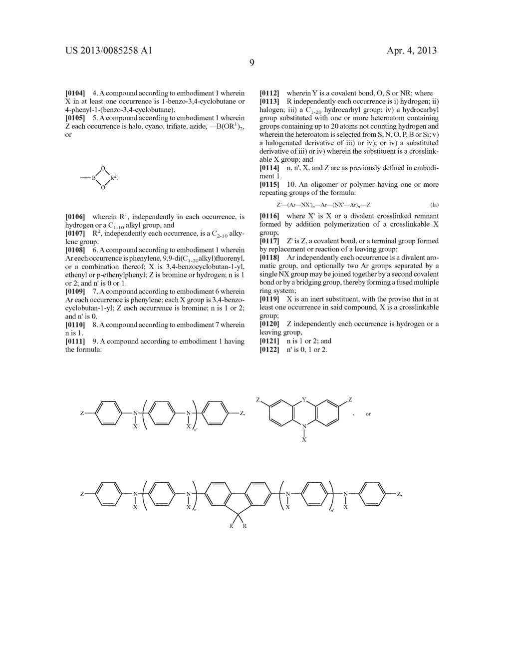 CROSSLINKABLE ARYLAMINE COMPOUNDS AND CONJUGATED OLIGOMERS OR POLYMERS     BASED THEREON - diagram, schematic, and image 13