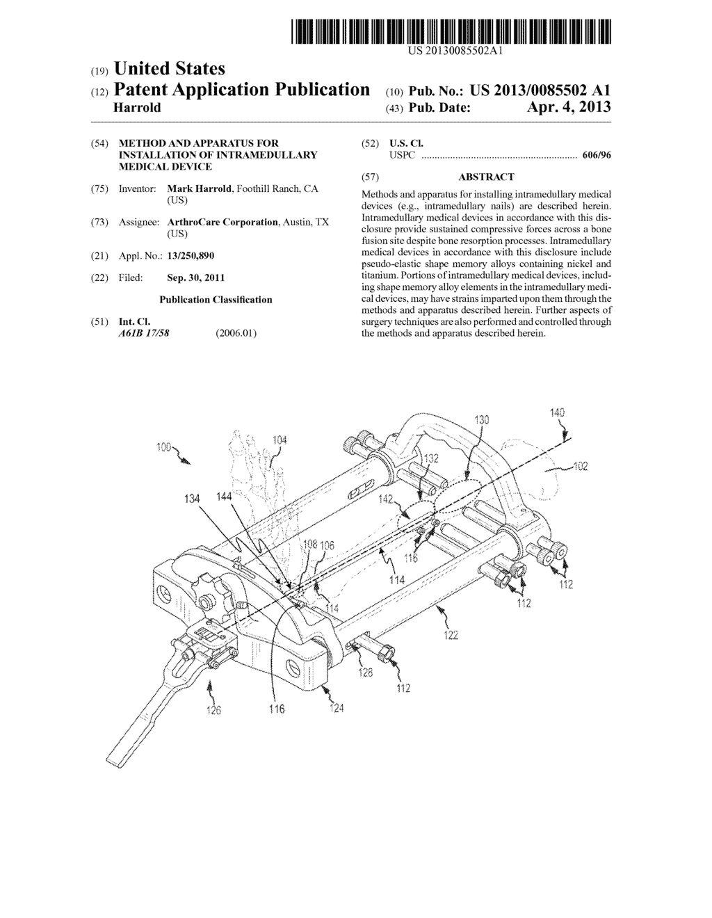 METHOD AND APPARATUS FOR INSTALLATION OF INTRAMEDULLARY MEDICAL DEVICE - diagram, schematic, and image 01