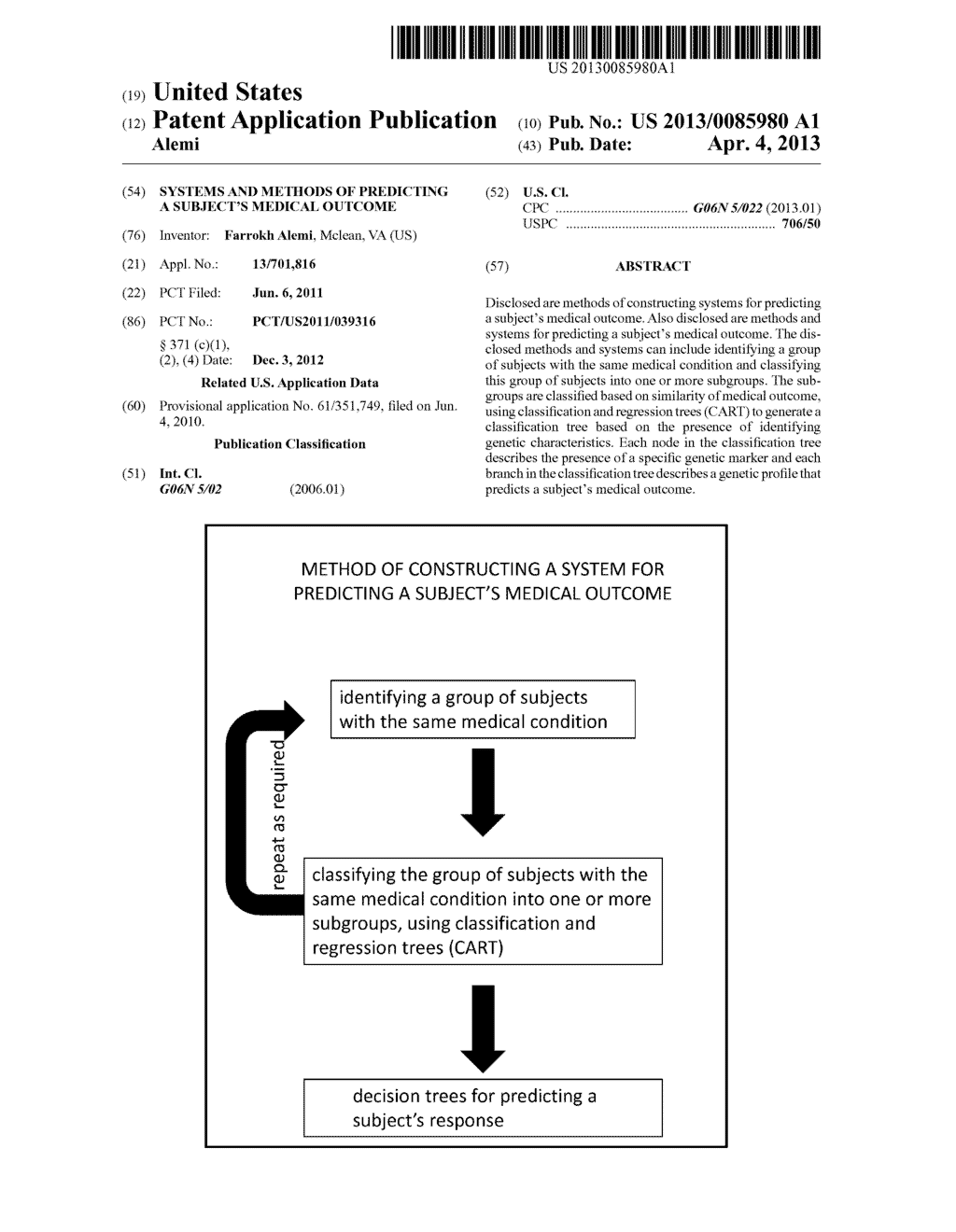 SYSTEMS AND METHODS OF PREDICTING A SUBJECT'S MEDICAL OUTCOME - diagram, schematic, and image 01