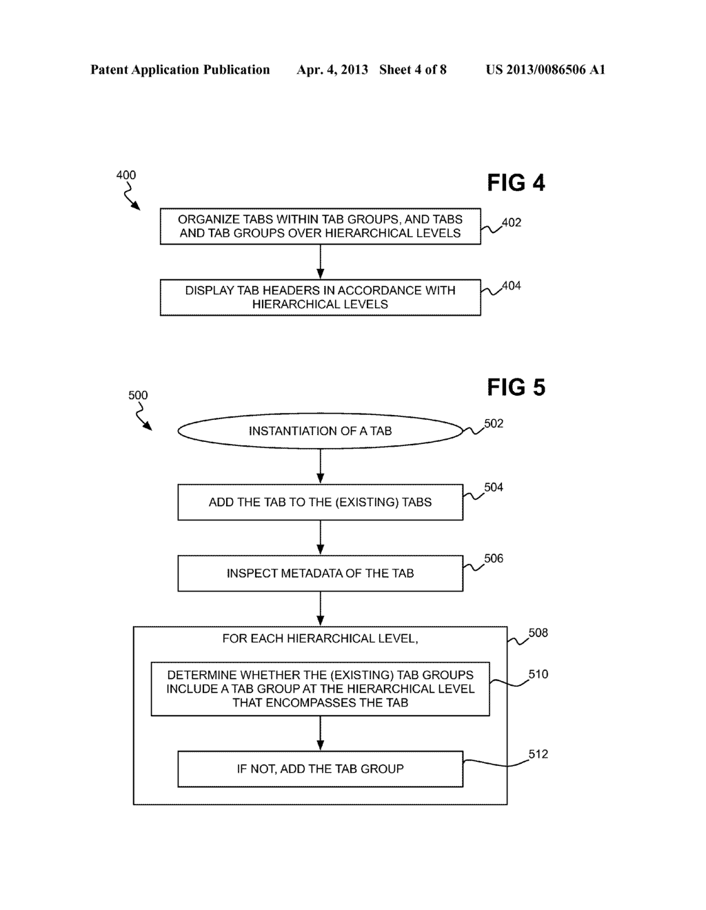 Organization and display of tabs and tab groups over hierarchical levels - diagram, schematic, and image 05