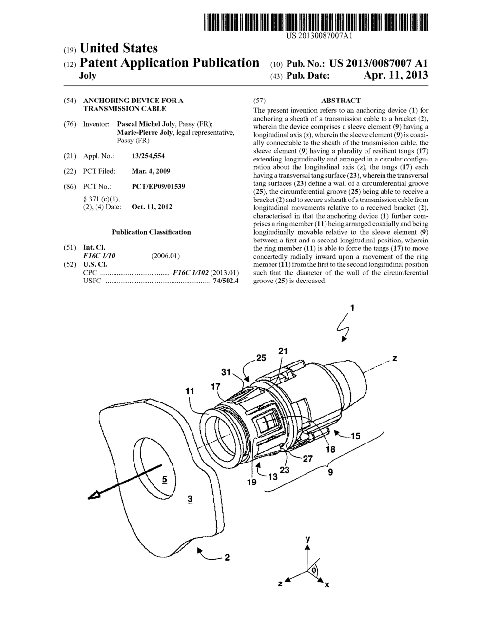 ANCHORING DEVICE FOR A TRANSMISSION CABLE - diagram, schematic, and image 01