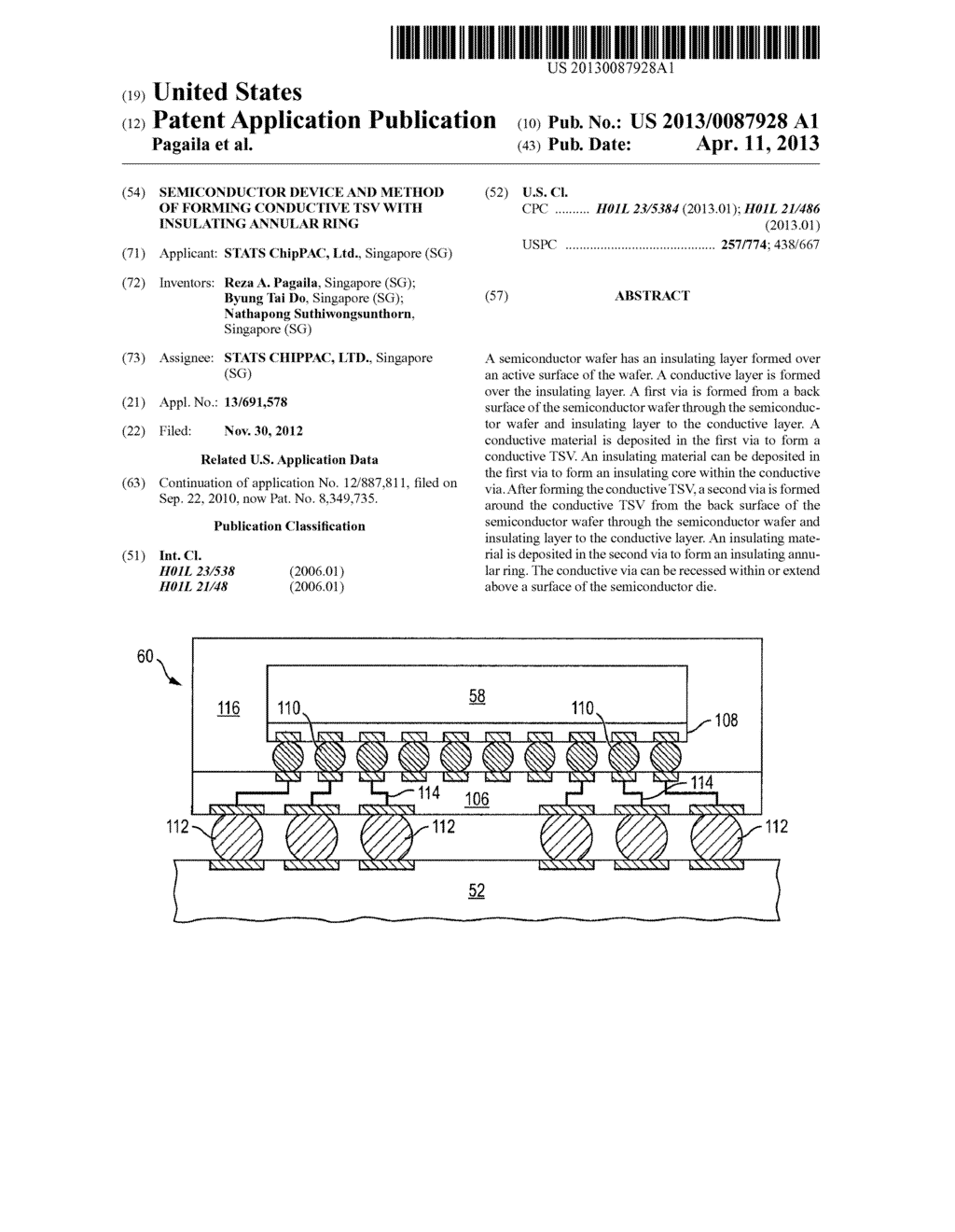 Semiconductor Device and Method of Forming Conductive TSV With Insulating     Annular Ring - diagram, schematic, and image 01