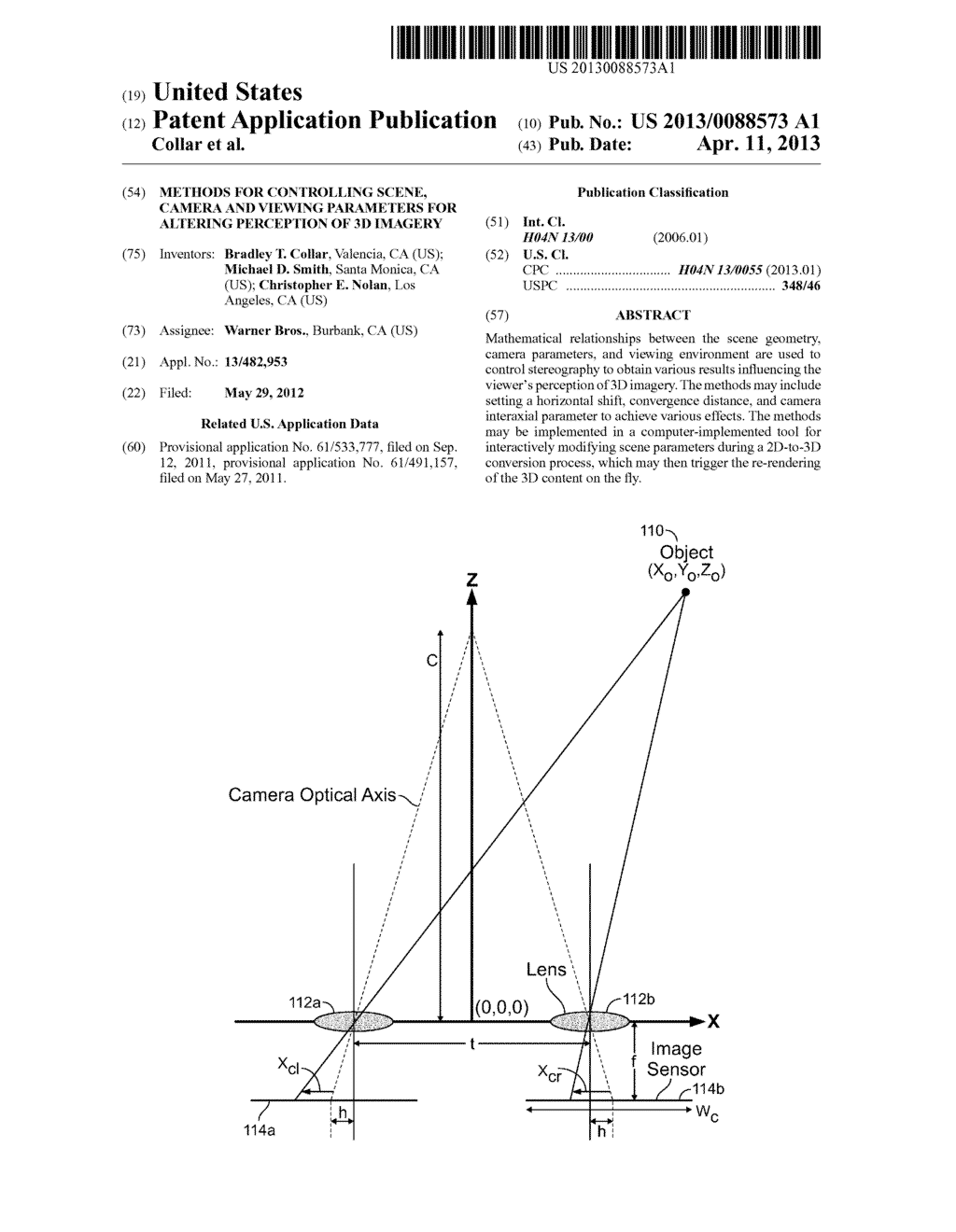 METHODS FOR CONTROLLING SCENE, CAMERA AND VIEWING PARAMETERS FOR ALTERING     PERCEPTION OF 3D IMAGERY - diagram, schematic, and image 01