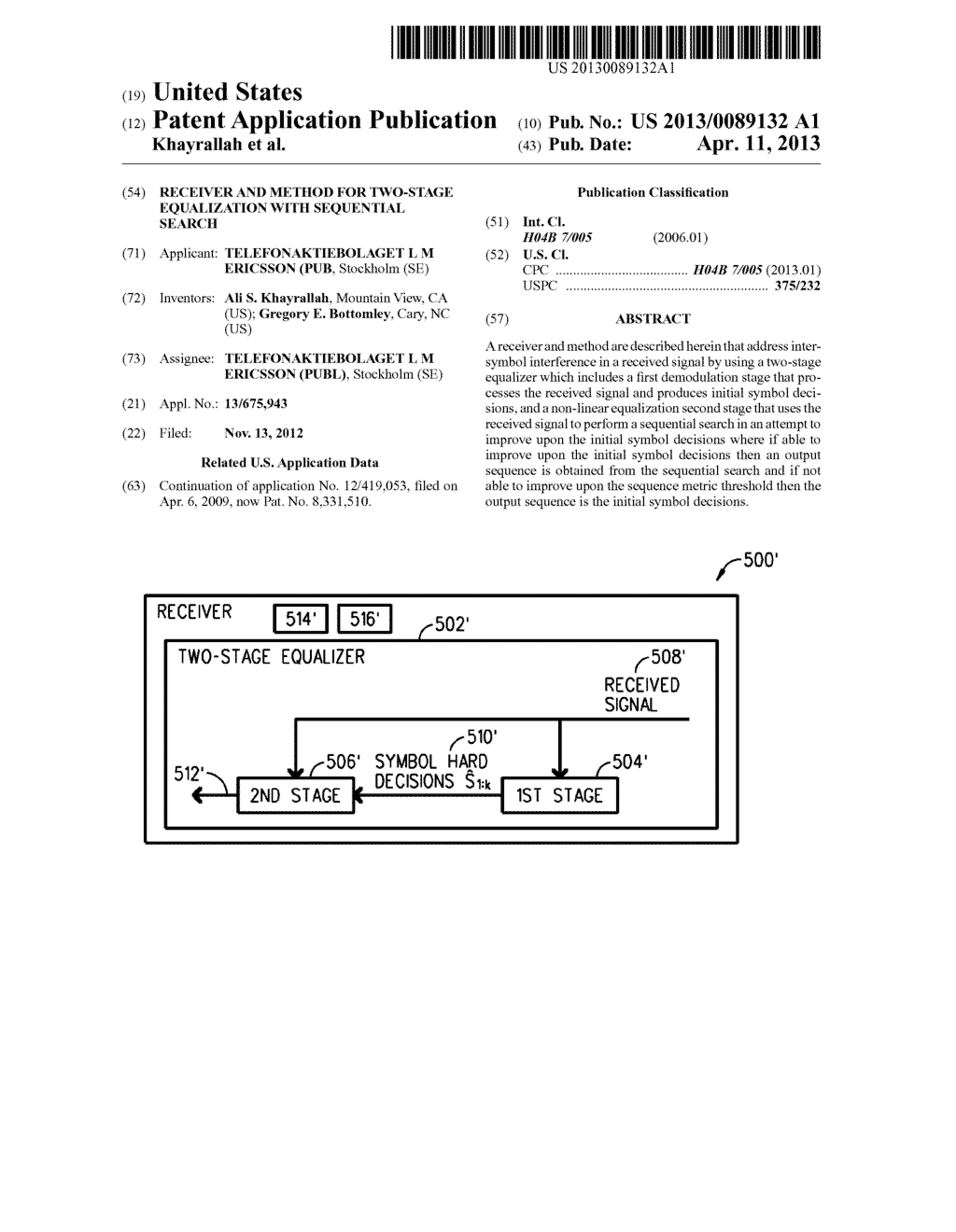 RECEIVER AND METHOD FOR TWO-STAGE EQUALIZATION WITH SEQUENTIAL SEARCH - diagram, schematic, and image 01