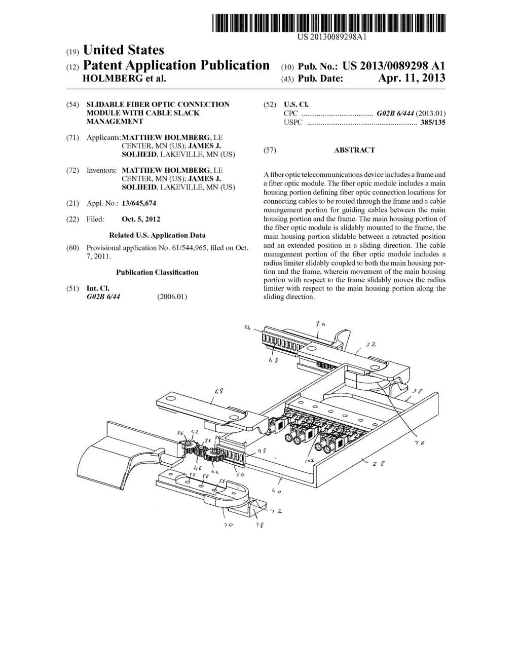 SLIDABLE FIBER OPTIC CONNECTION MODULE WITH CABLE SLACK MANAGEMENT - diagram, schematic, and image 01