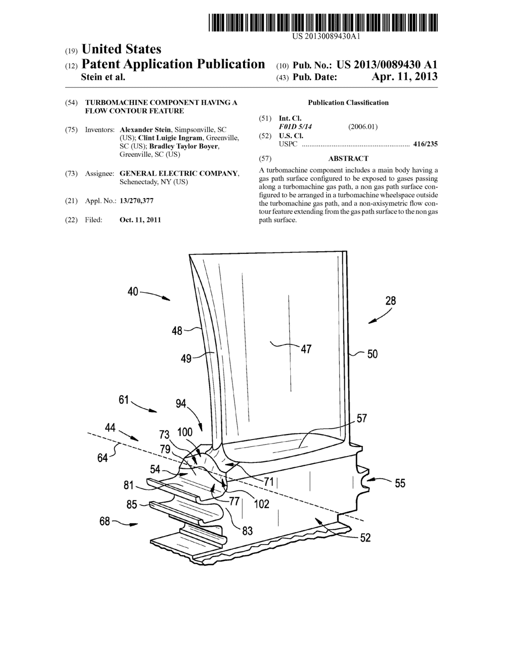 TURBOMACHINE COMPONENT HAVING A FLOW CONTOUR FEATURE - diagram, schematic, and image 01