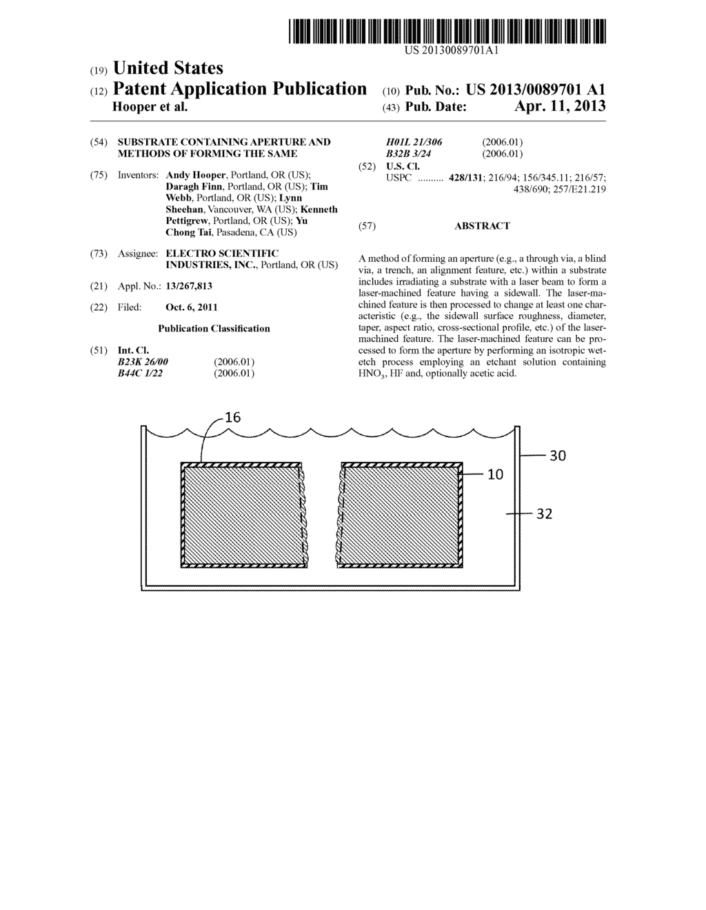 SUBSTRATE CONTAINING APERTURE AND METHODS OF FORMING THE SAME - diagram, schematic, and image 01