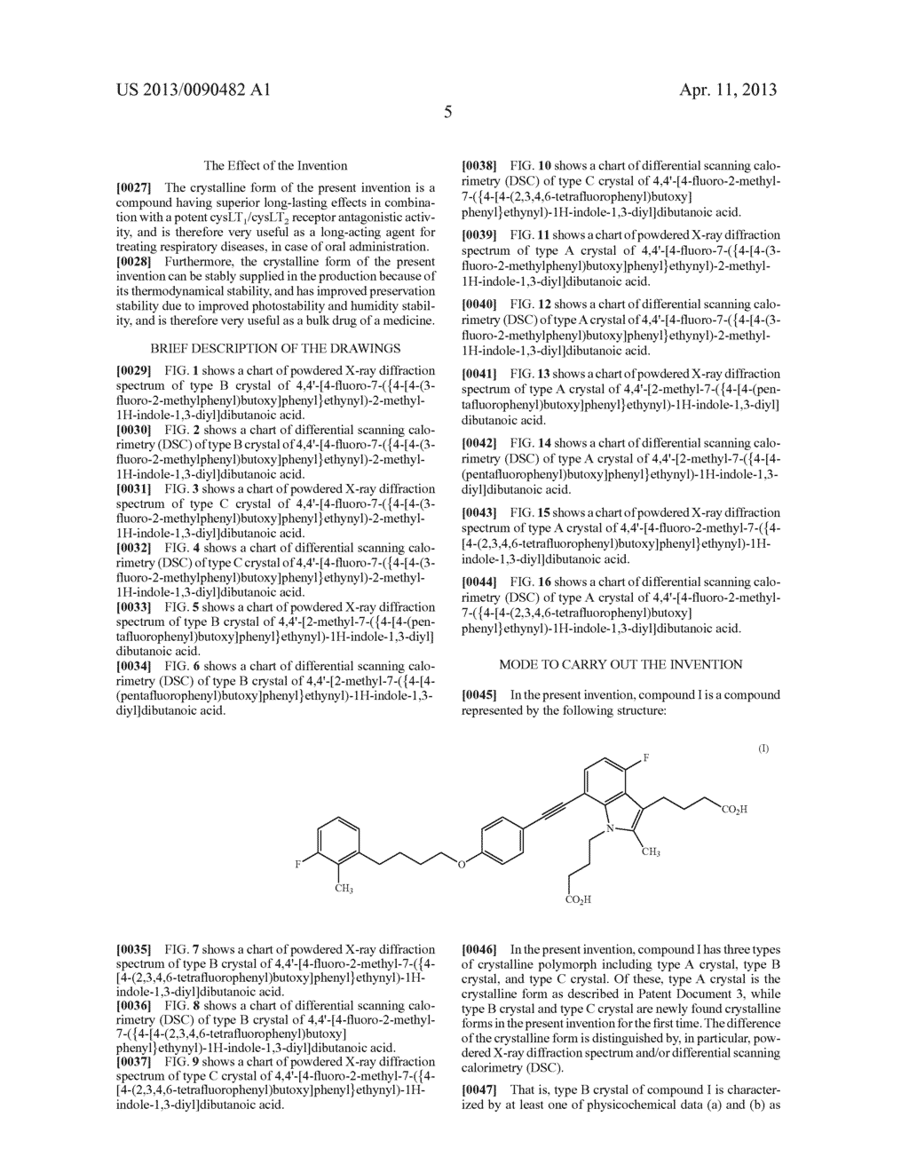 CRYSTALLINE FORMS OF 4, 4'- [4-FLUORO-7-(     ETHYNYL)-2-METHYL-1H-INDOLE-1,3-DIYL] DIBUTANOIC ACID, 4,4'-[2-METHYL-7-(     ETHYNYL)-1H-INDOLE-1, 3-DIYL] DIBUTANOIC ACID, AND     4,4'-[4-FLUORO-2-METHYL-7- ( ETHYNYL)-1H-INDOLE-1, 3-DIYL] DIBUTANOIC     ACID - diagram, schematic, and image 14