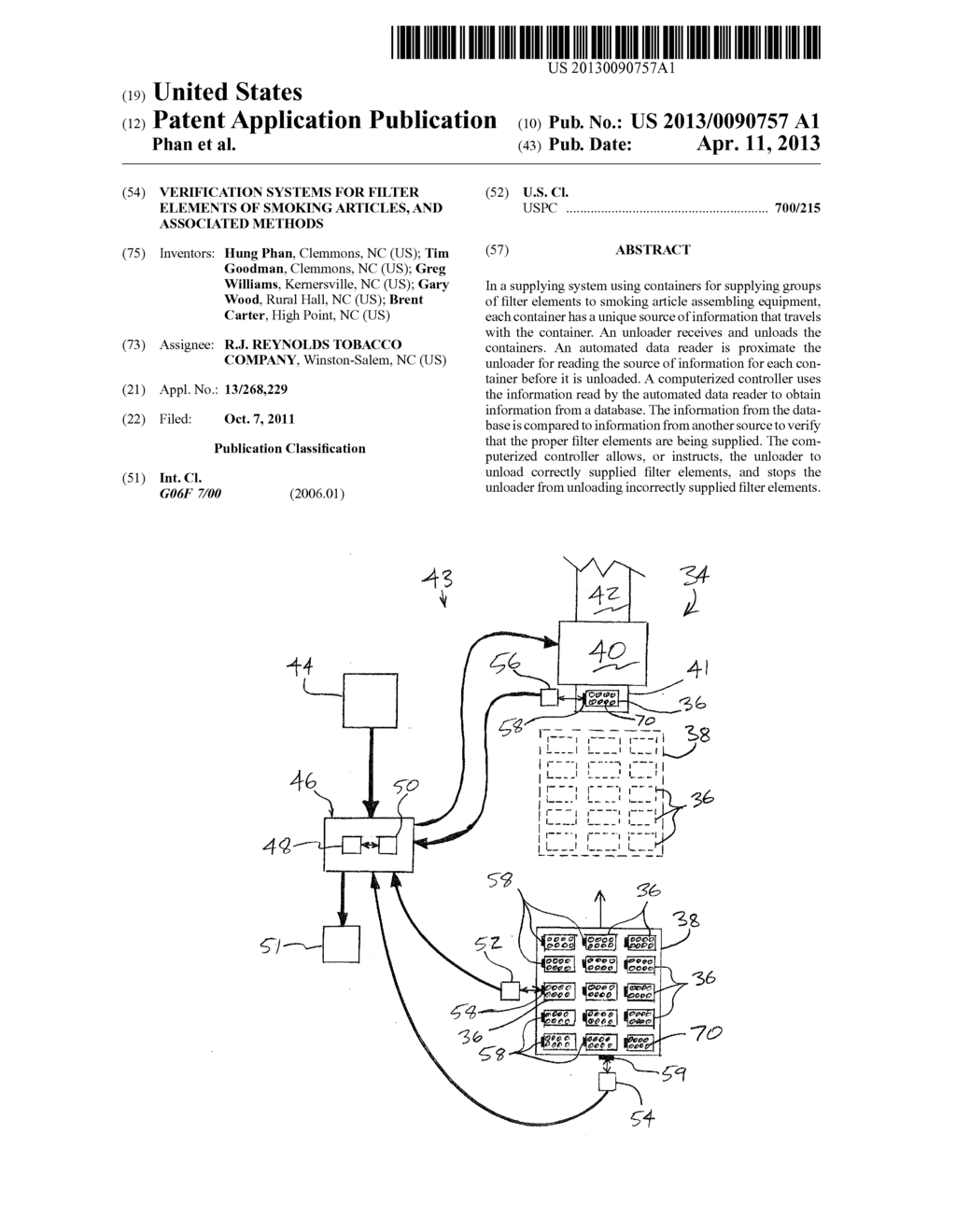 VERIFICATION SYSTEMS FOR FILTER ELEMENTS OF SMOKING ARTICLES, AND     ASSOCIATED METHODS - diagram, schematic, and image 01