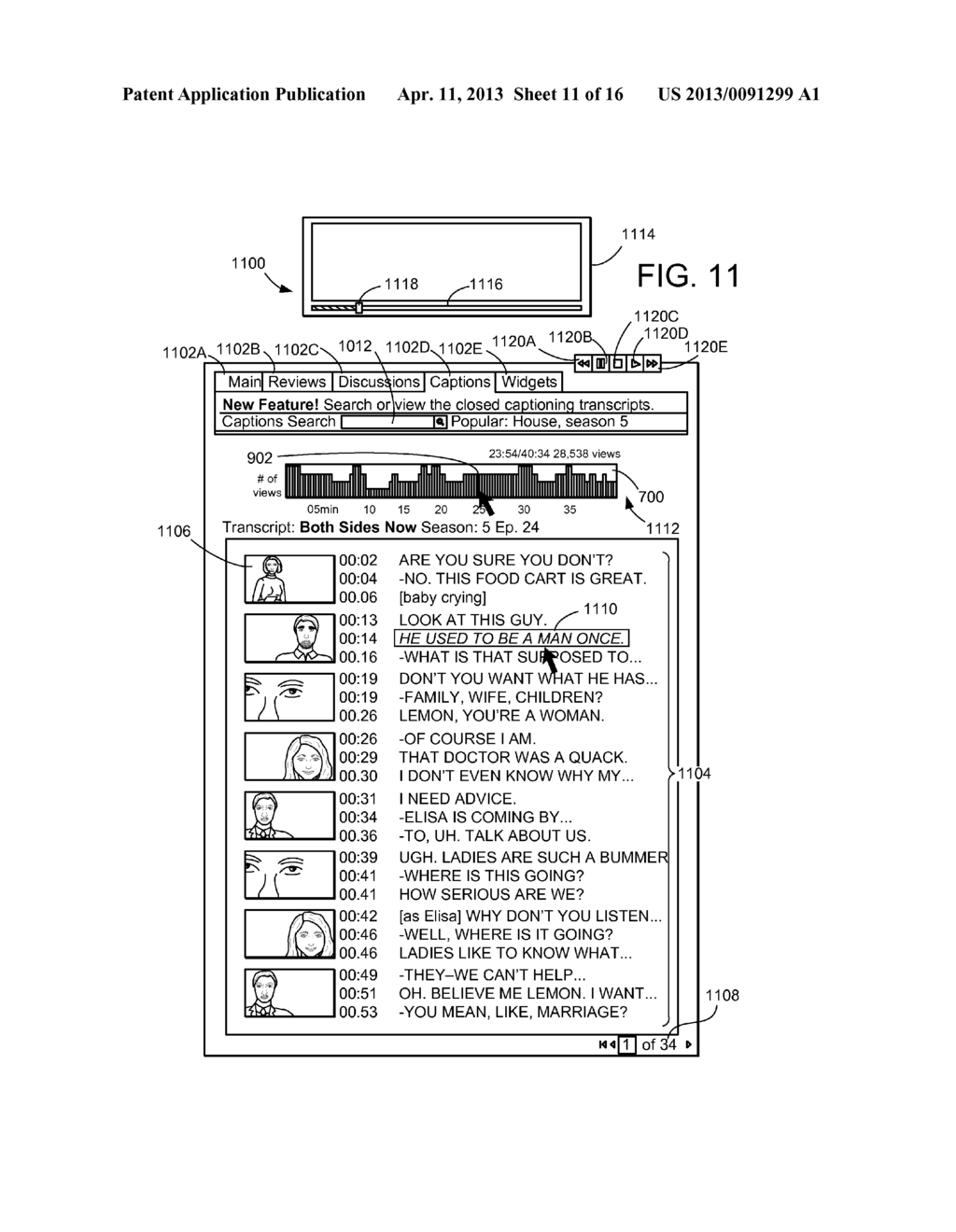 Method and Apparatus for Navigating a Video Via a Transcript of Spoken     Dialog - diagram, schematic, and image 12