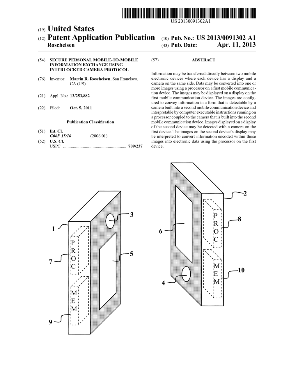 SECURE PERSONAL MOBILE-TO-MOBILE INFORMATION EXCHANGE USING INTERLOCKED     CAMERA PROTOCOL - diagram, schematic, and image 01