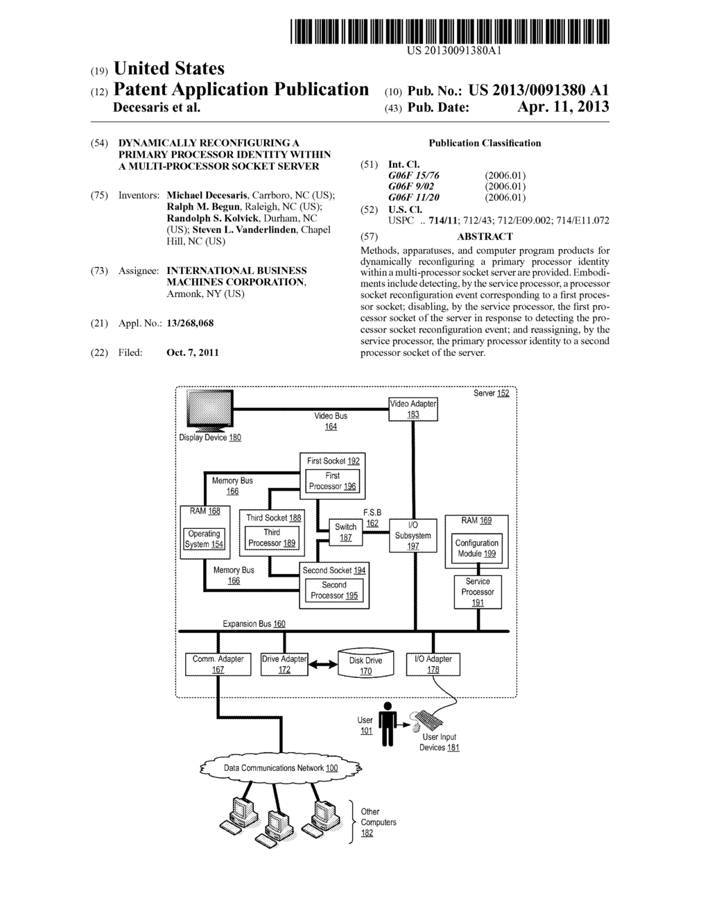 Dynamically Reconfiguring A Primary Processor Identity Within A     Multi-Processor Socket Server - diagram, schematic, and image 01