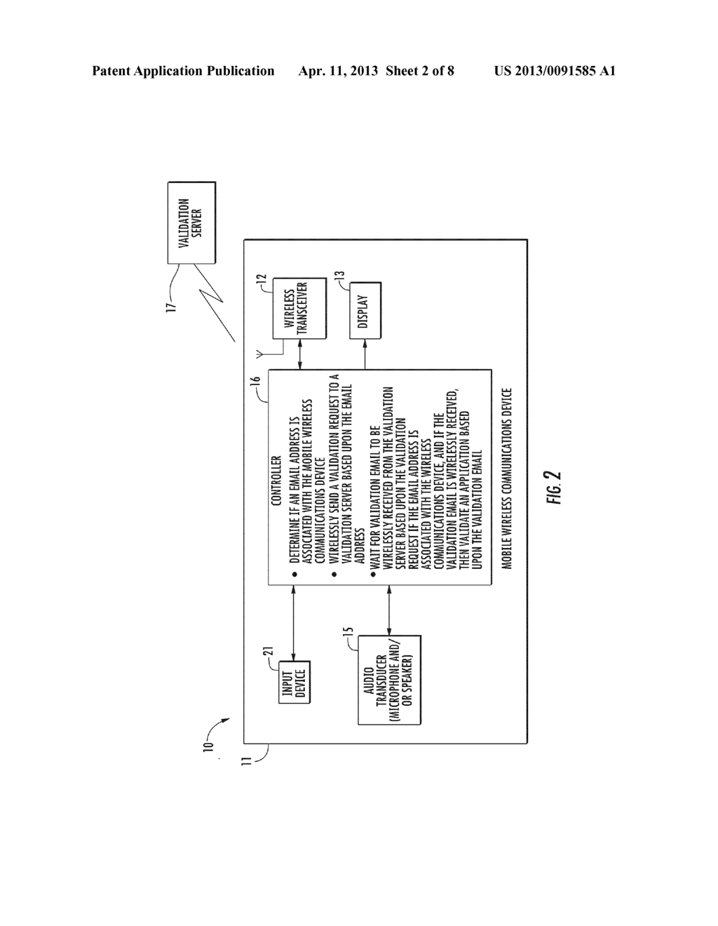 MOBILE WIRELESS COMMUNICATIONS DEVICE HAVING VALIDATION FEATURE AND     RELATED METHODS - diagram, schematic, and image 03