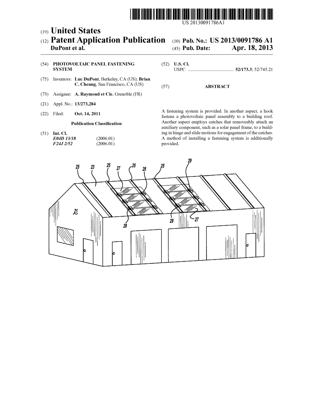 PHOTOVOLTAIC PANEL FASTENING SYSTEM - diagram, schematic, and image 01