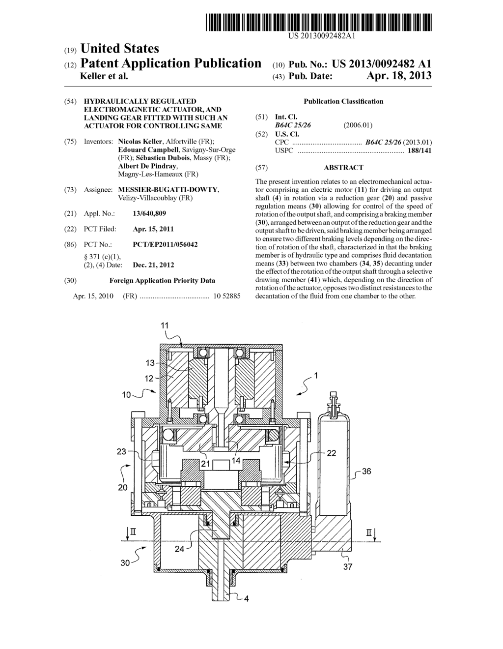 HYDRAULICALLY REGULATED ELECTROMAGNETIC ACTUATOR, AND LANDING GEAR FITTED     WITH SUCH AN ACTUATOR FOR CONTROLLING SAME - diagram, schematic, and image 01