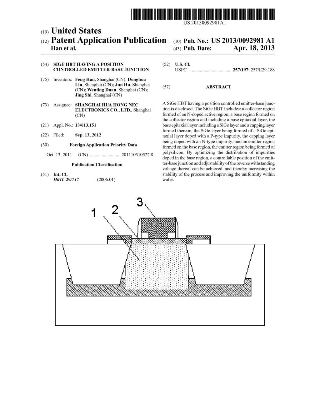 SIGE HBT HAVING A POSITION CONTROLLED EMITTER-BASE JUNCTION - diagram, schematic, and image 01