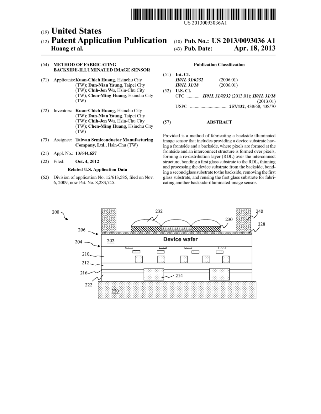 METHOD OF FABRICATING BACKSIDE-ILLUMINATED IMAGE SENSOR - diagram, schematic, and image 01