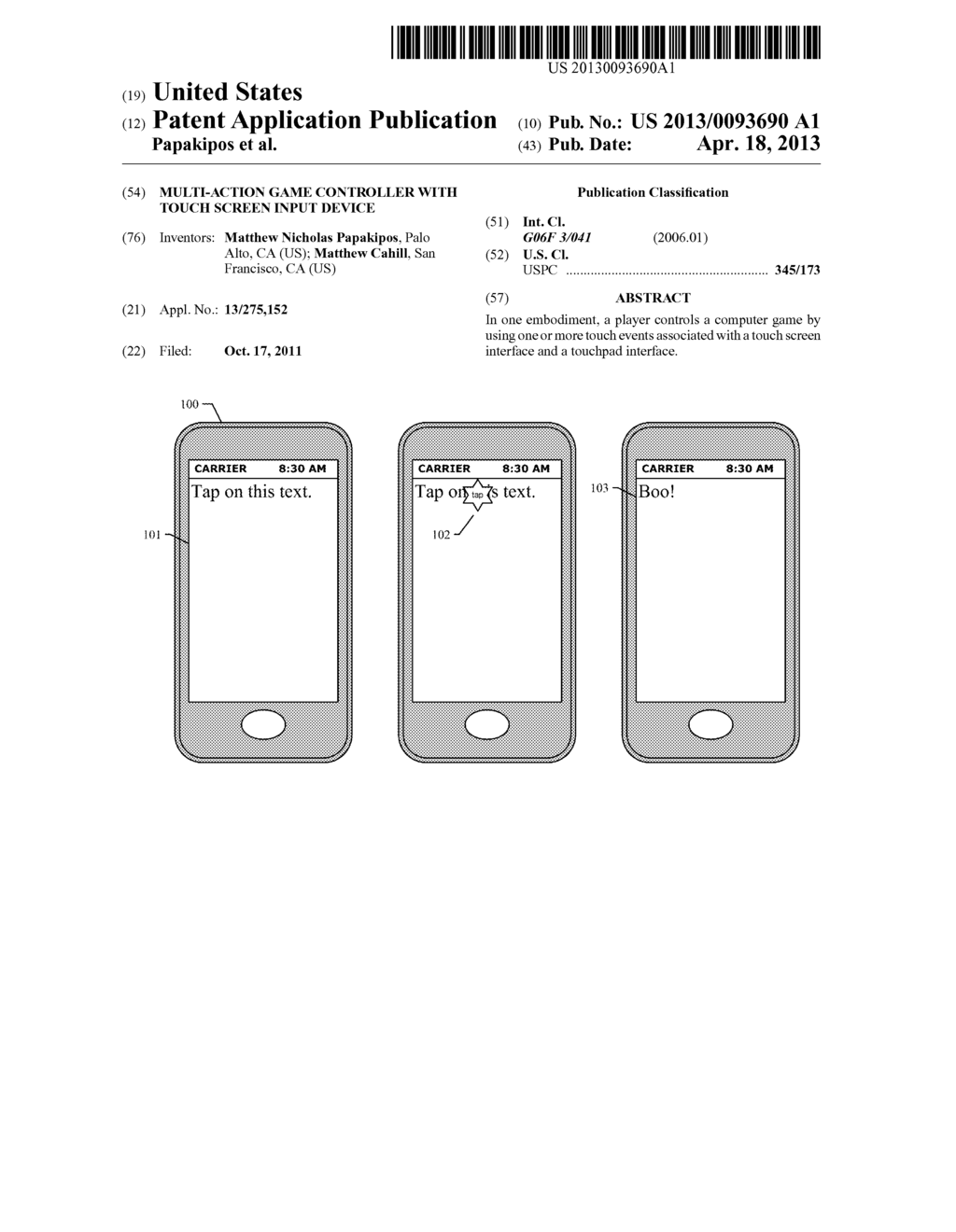 Multi-Action Game Controller with Touch Screen Input Device - diagram, schematic, and image 01