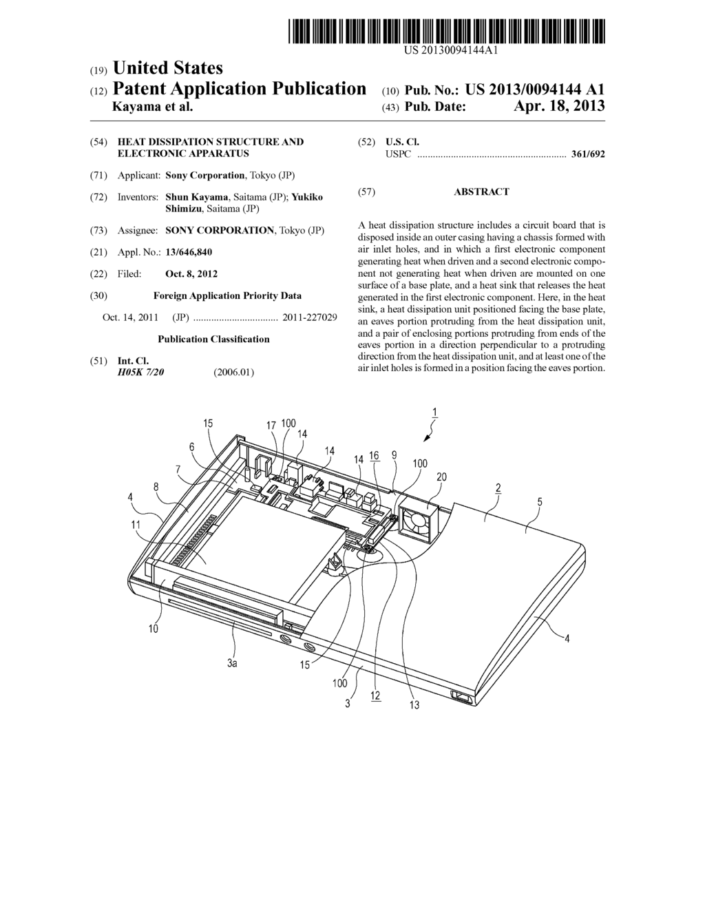 HEAT DISSIPATION STRUCTURE AND ELECTRONIC APPARATUS - diagram, schematic, and image 01