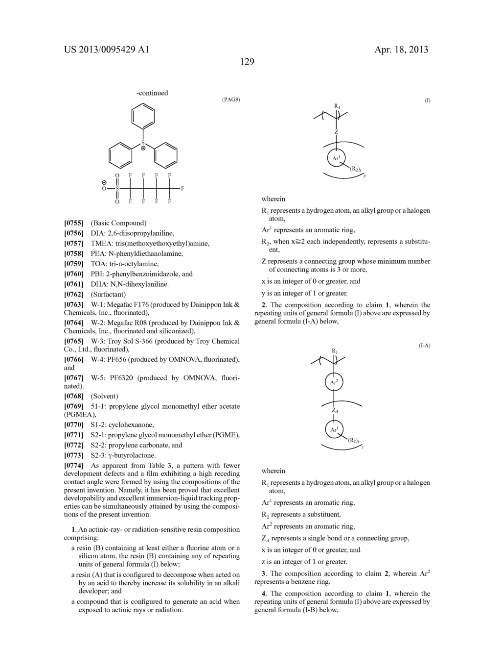 ACTINIC-RAY- OR RADIATION-SENSITIVE RESIN COMPOSITION AND METHOD OF     FORMING PATTERN USING THE SAME - diagram, schematic, and image 130