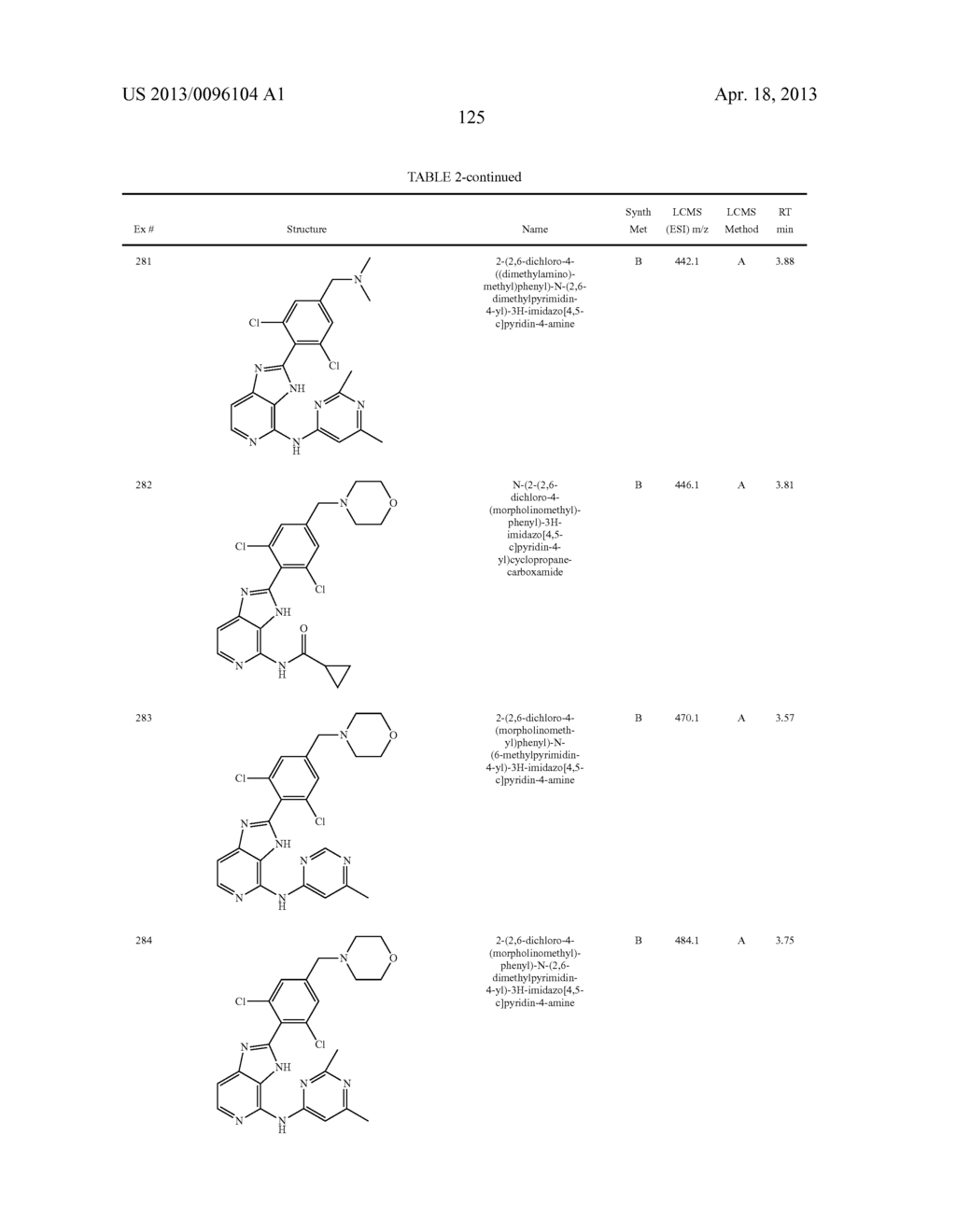 IMIDAZOPYRIDINE COMPOUNDS, COMPOSITIONS AND METHODS OF USE - diagram, schematic, and image 126