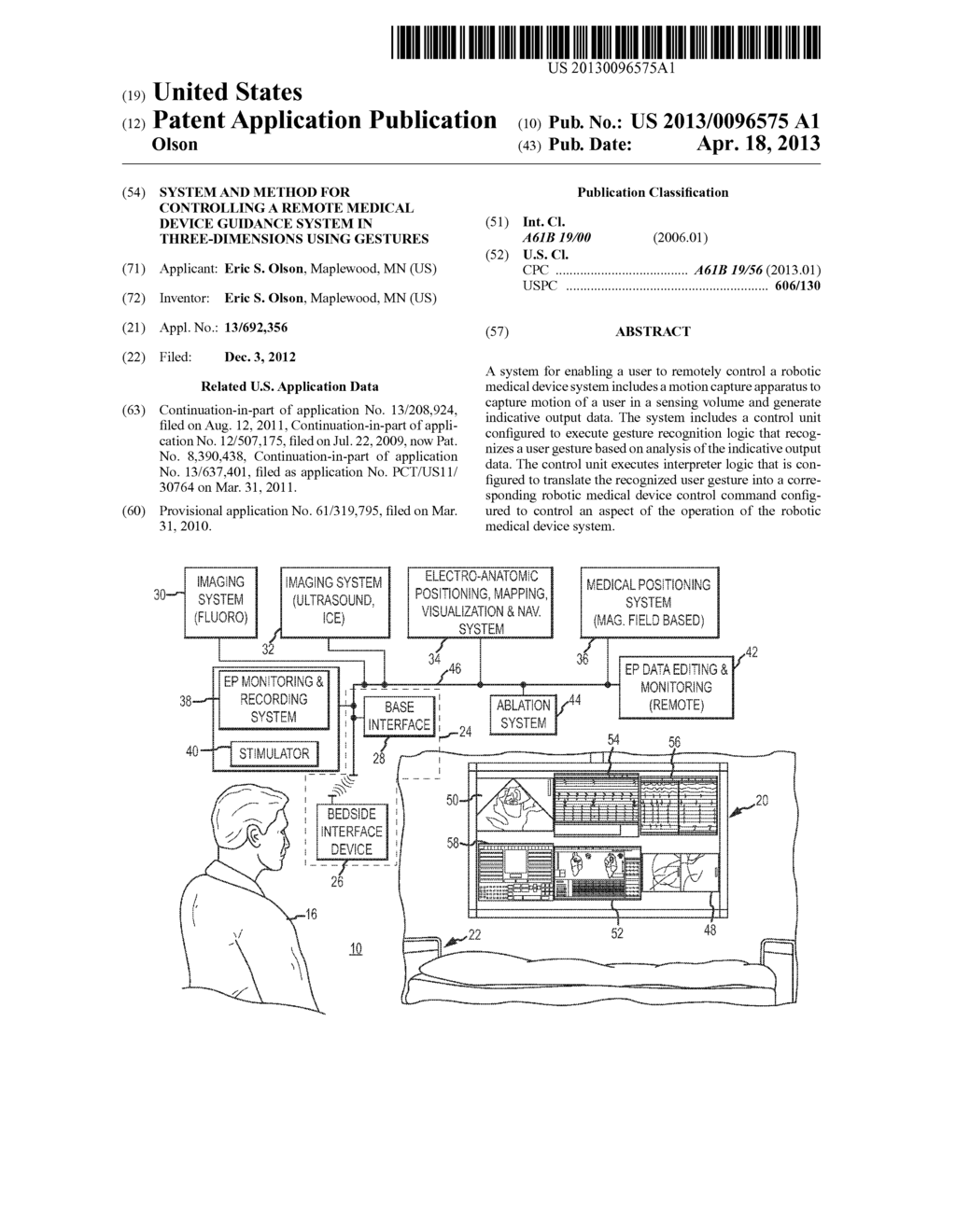 SYSTEM AND METHOD FOR CONTROLLING A REMOTE MEDICAL DEVICE GUIDANCE SYSTEM     IN THREE-DIMENSIONS USING GESTURES - diagram, schematic, and image 01