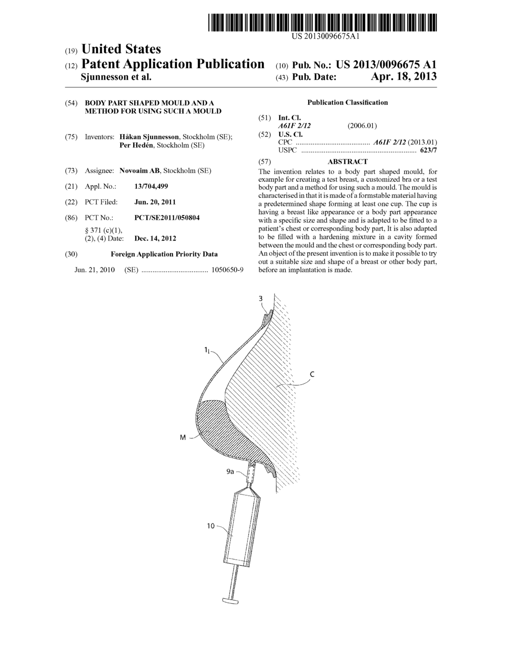 BODY PART SHAPED MOULD AND A METHOD FOR USING SUCH A MOULD - diagram, schematic, and image 01