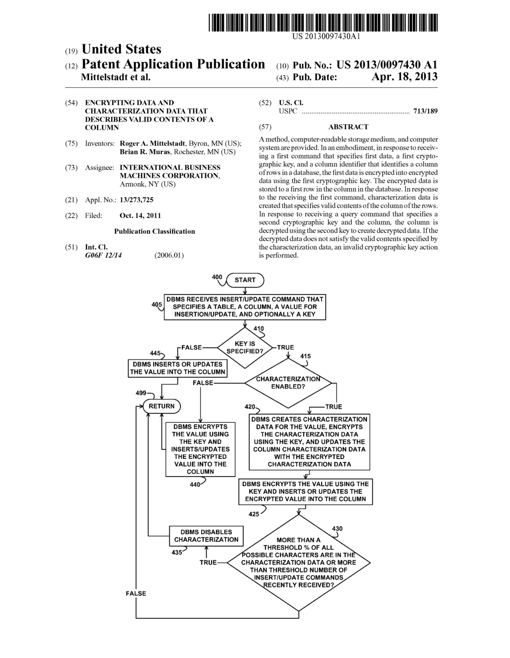 ENCRYPTING DATA AND CHARACTERIZATION DATA THAT DESCRIBES VALID CONTENTS OF     A COLUMN - diagram, schematic, and image 01