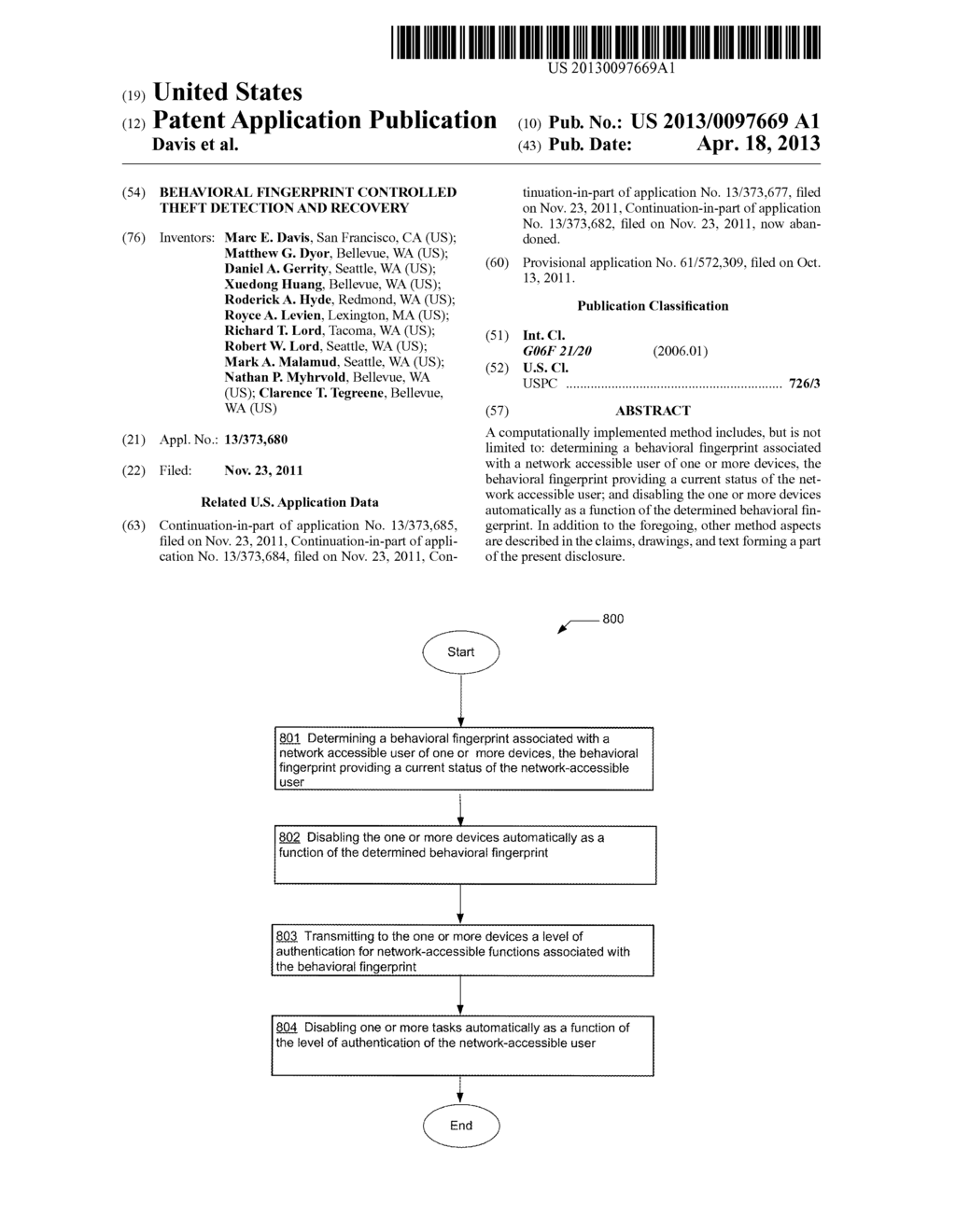 Behavioral fingerprint controlled theft detection and recovery - diagram, schematic, and image 01