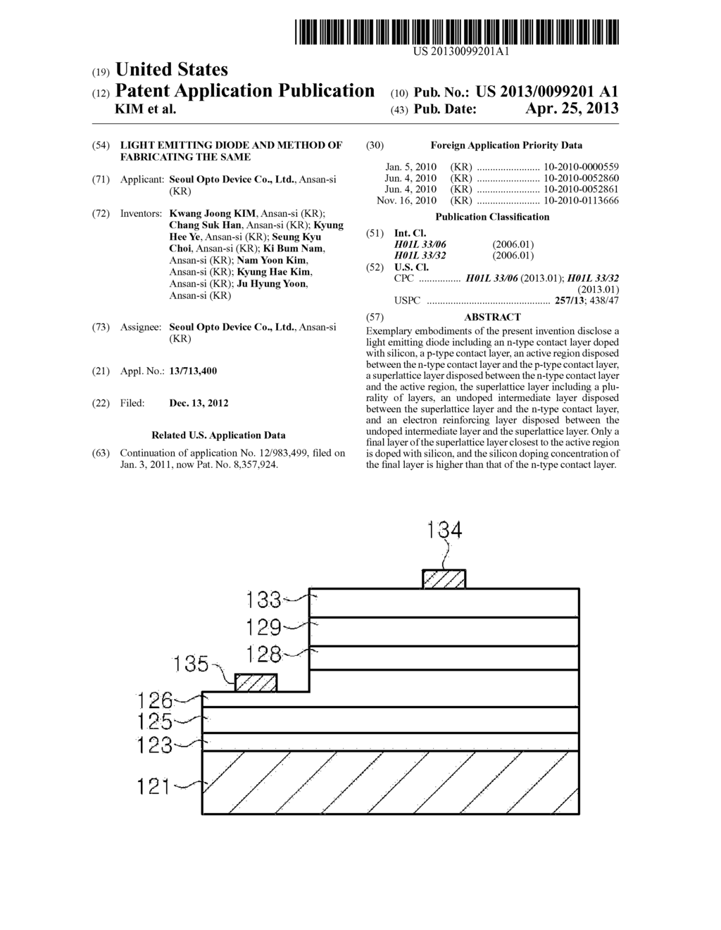 LIGHT EMITTING DIODE AND METHOD OF FABRICATING THE SAME - diagram, schematic, and image 01