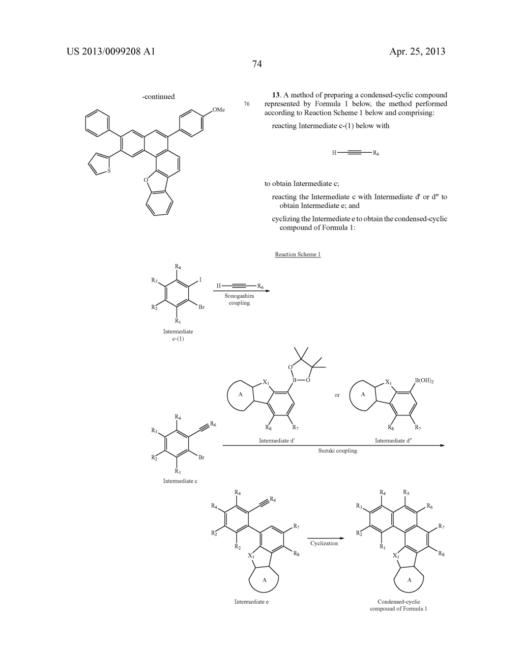 CONDENSED-CYCLIC COMPOUND, METHOD FOR PREPARING THE CONDENSED-CYCLIC     COMPOUND AND ORGANIC LIGHT-EMITTING DEVICE INCLUDING THE CONDENSED-CYCLIC     COMPOUND - diagram, schematic, and image 76