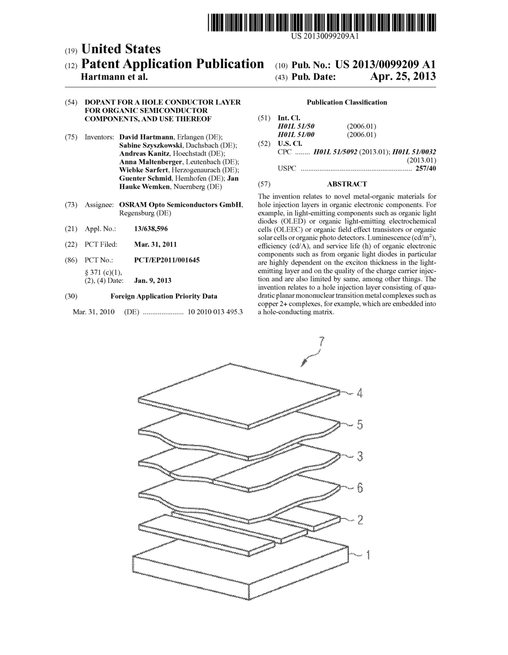 Dopant for a Hole Conductor Layer for Organic Semiconductor Components,     and Use Thereof - diagram, schematic, and image 01