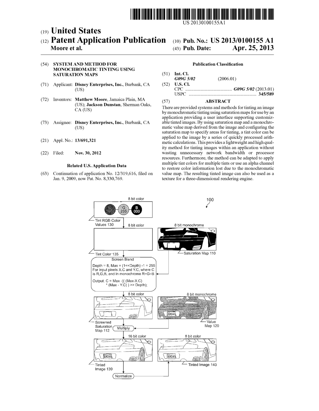 System and Method for Monochromatic Tinting Using Saturation Maps - diagram, schematic, and image 01