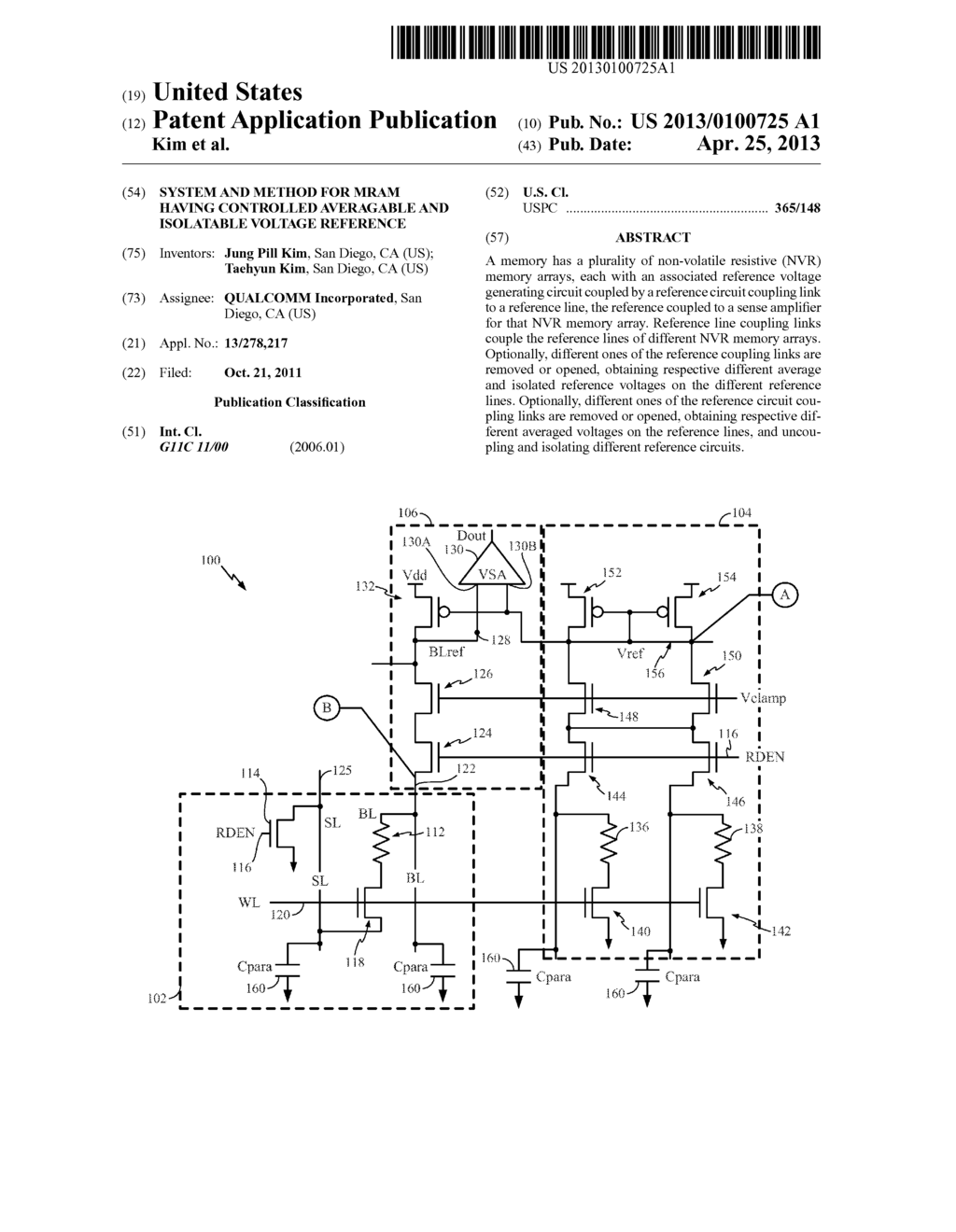 SYSTEM AND METHOD FOR MRAM HAVING CONTROLLED AVERAGABLE AND ISOLATABLE     VOLTAGE REFERENCE - diagram, schematic, and image 01