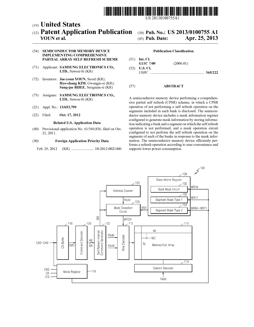 SEMICONDUCTOR MEMORY DEVICE IMPLEMENTING COMPREHENSIVE PARTIAL ARRAY SELF     REFRESH SCHEME - diagram, schematic, and image 01