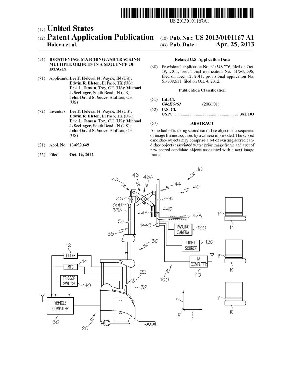 IDENTIFYING, MATCHING AND TRACKING MULTIPLE OBJECTS IN A SEQUENCE OF     IMAGES - diagram, schematic, and image 01