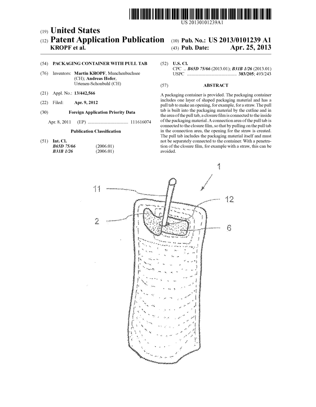 PACKAGING CONTAINER WITH PULL TAB - diagram, schematic, and image 01