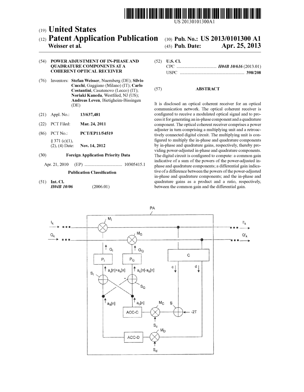 POWER ADJUSTMENT OF IN-PHASE AND QUADRATURE COMPONENTS AT A COHERENT     OPTICAL RECEIVER - diagram, schematic, and image 01