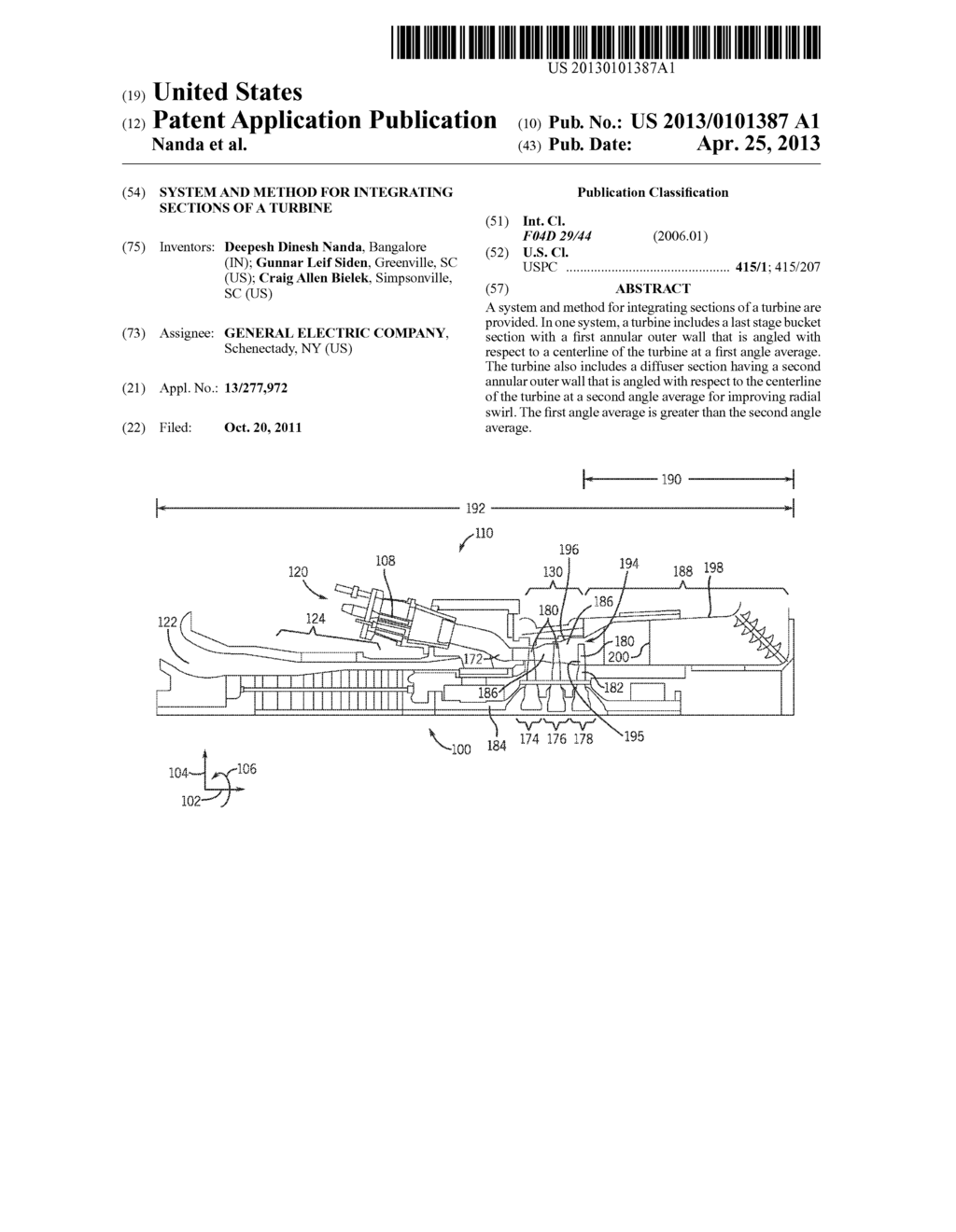 SYSTEM AND METHOD FOR INTEGRATING SECTIONS OF A TURBINE - diagram, schematic, and image 01