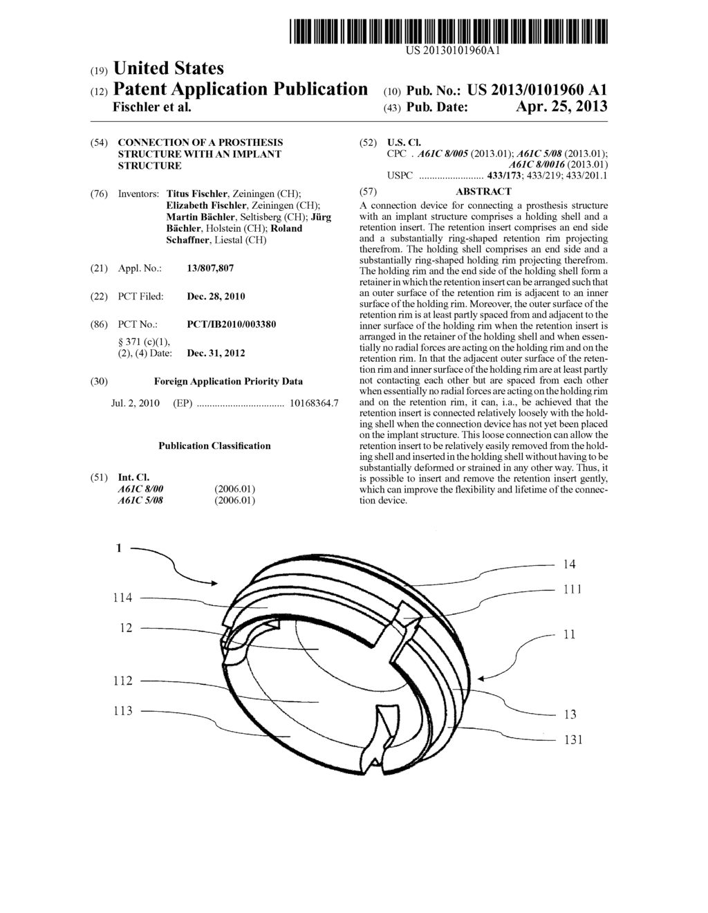 CONNECTION OF A PROSTHESIS STRUCTURE WITH AN IMPLANT STRUCTURE - diagram, schematic, and image 01