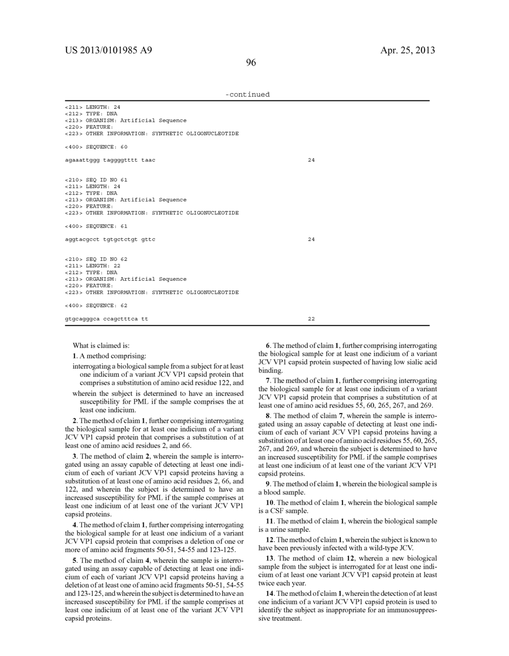 METHODS FOR THE DETECTION OF JC POLYOMA VIRUS - diagram, schematic, and image 126