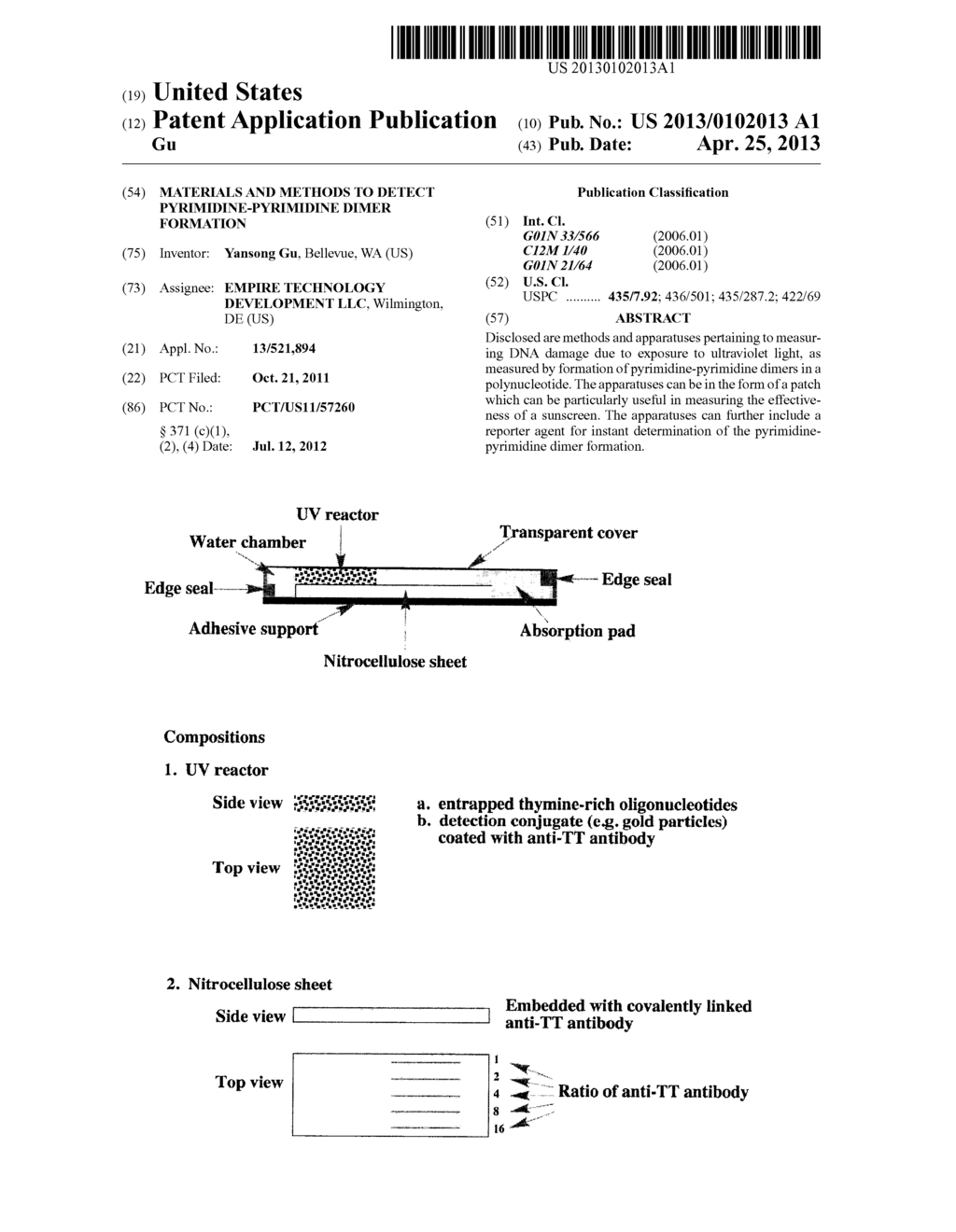 MATERIALS AND METHODS TO DETECT PYRIMIDINE-PYRIMIDINE DIMER FORMATION - diagram, schematic, and image 01