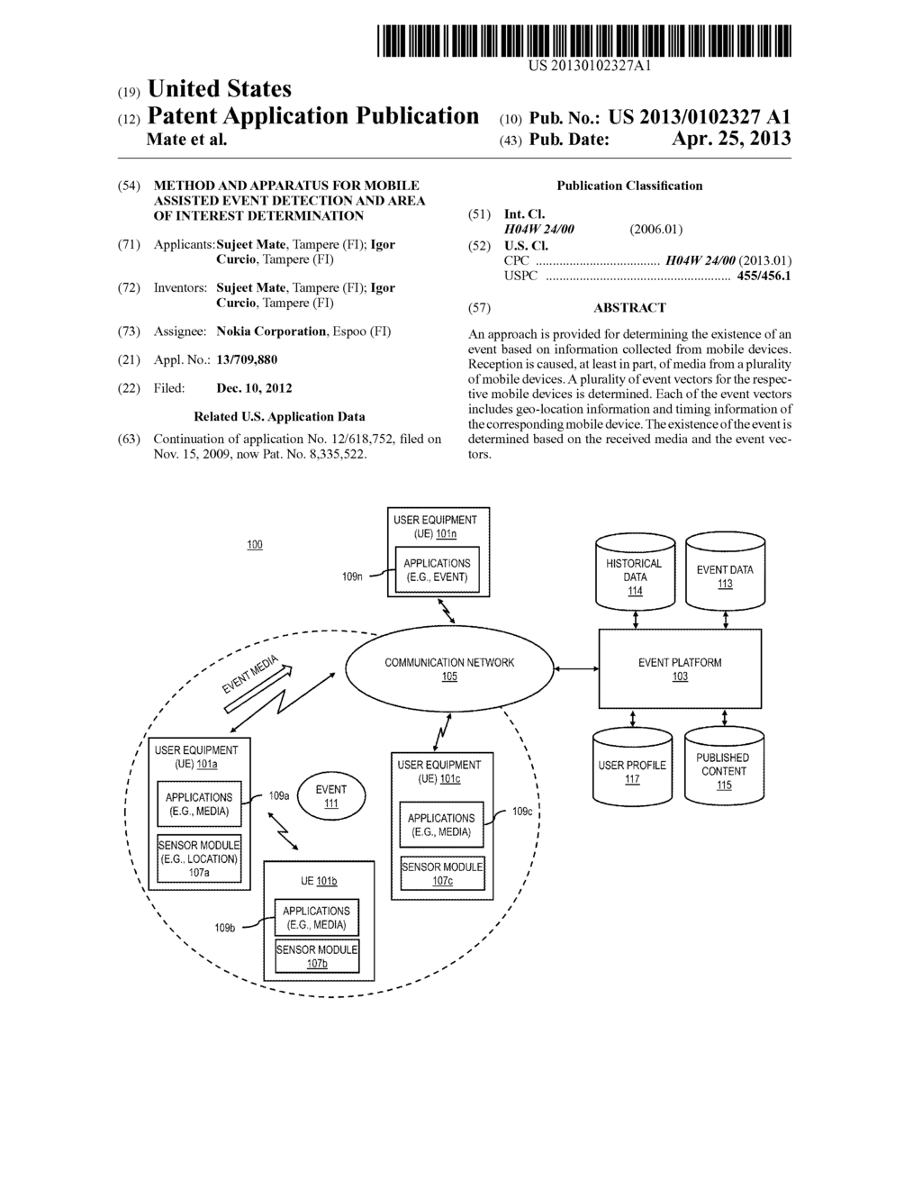 METHOD AND APPARATUS FOR MOBILE ASSISTED EVENT DETECTION AND AREA OF     INTEREST DETERMINATION - diagram, schematic, and image 01