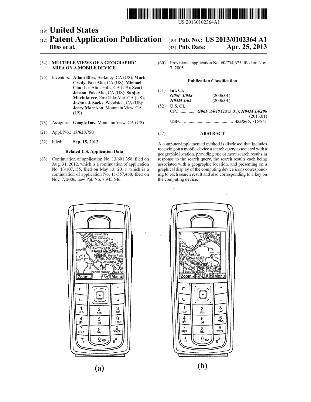 MULTIPLE VIEWS OF A GEOGRAPHIC AREA ON A MOBILE DEVICE - diagram, schematic, and image 01