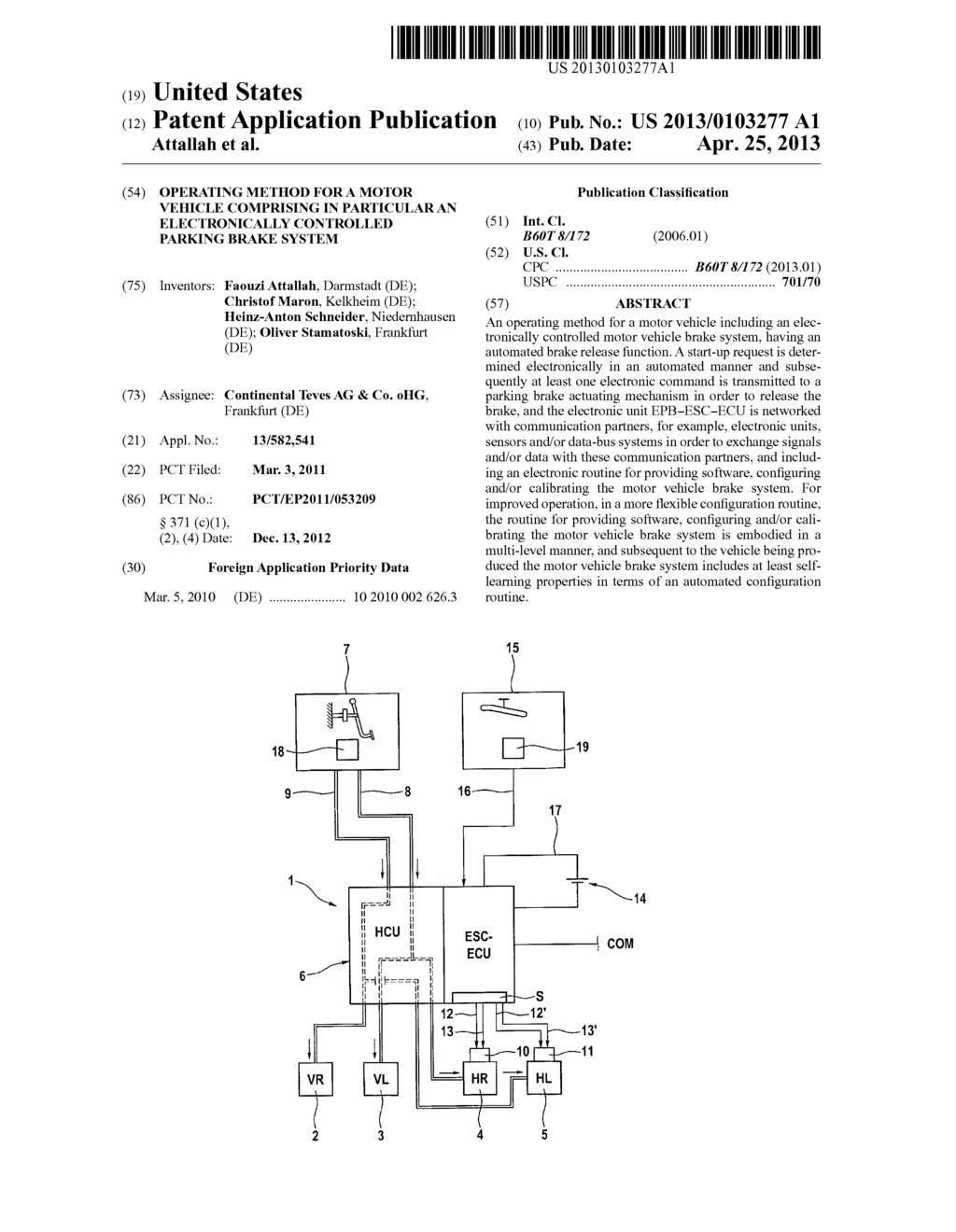 OPERATING METHOD FOR A MOTOR VEHICLE COMPRISING IN PARTICULAR AN     ELECTRONICALLY CONTROLLED PARKING BRAKE SYSTEM - diagram, schematic, and image 01