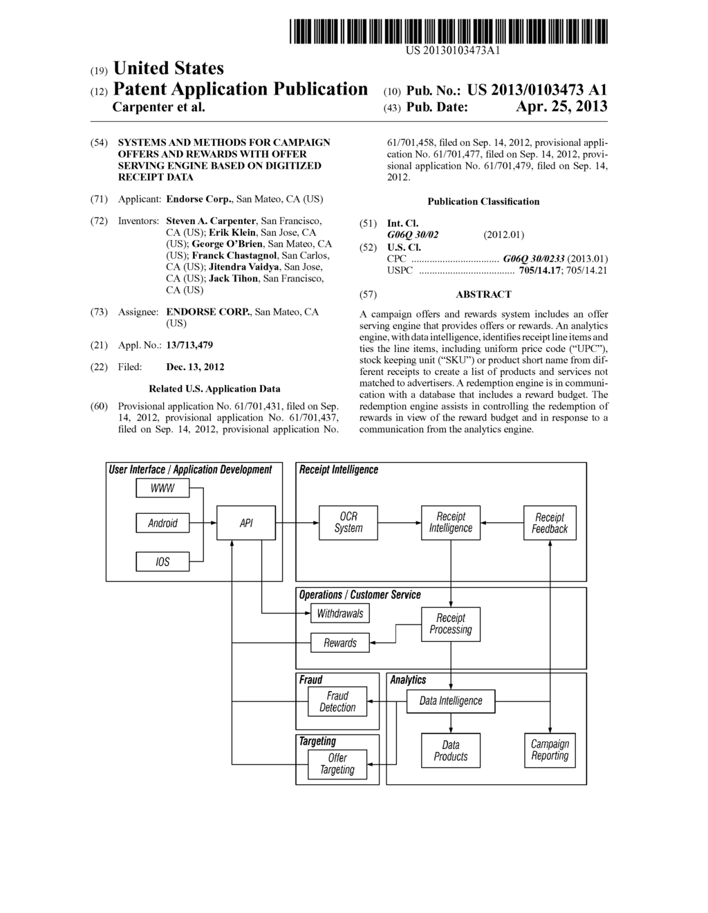 Systems and methods for campaign offers and rewards with offer serving     engine based on digitized receipt data - diagram, schematic, and image 01